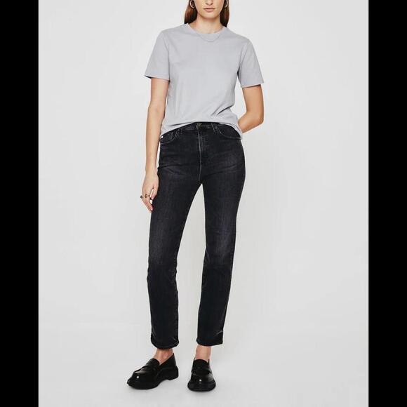 Ag Adriano Goldschmied Denim - AG Saige Mid Rise Straight Leg Black Washed Denim SIZE 27